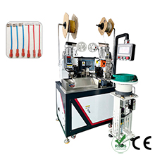 Fully automatic double-head terminal crimping and single side sheath inserting machine